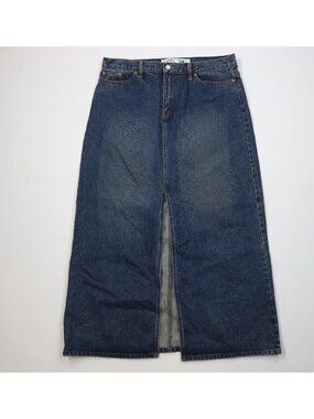 Vintage Y2K 2002 Gap Womens 16 Babydoll Faded Full Length Denim Jean Skirt Blue